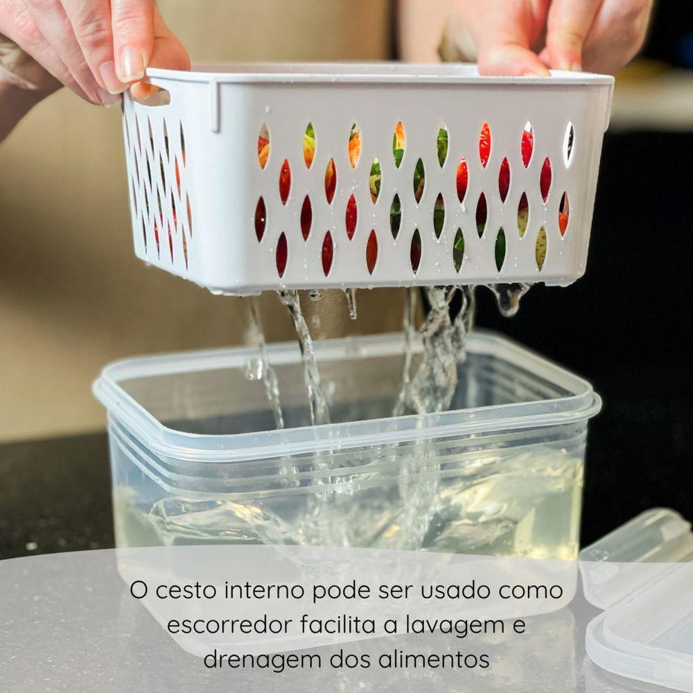 Kit 3 Potes Cestas Herméticos Frigoríficas Multifuncional Conjunto De Cozinha - Branca - 3