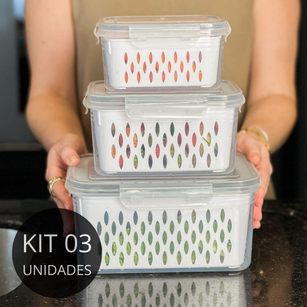 Kit 3 Potes Cestas Herméticos Frigoríficas Multifuncional Conjunto De Cozinha - Branca - 7