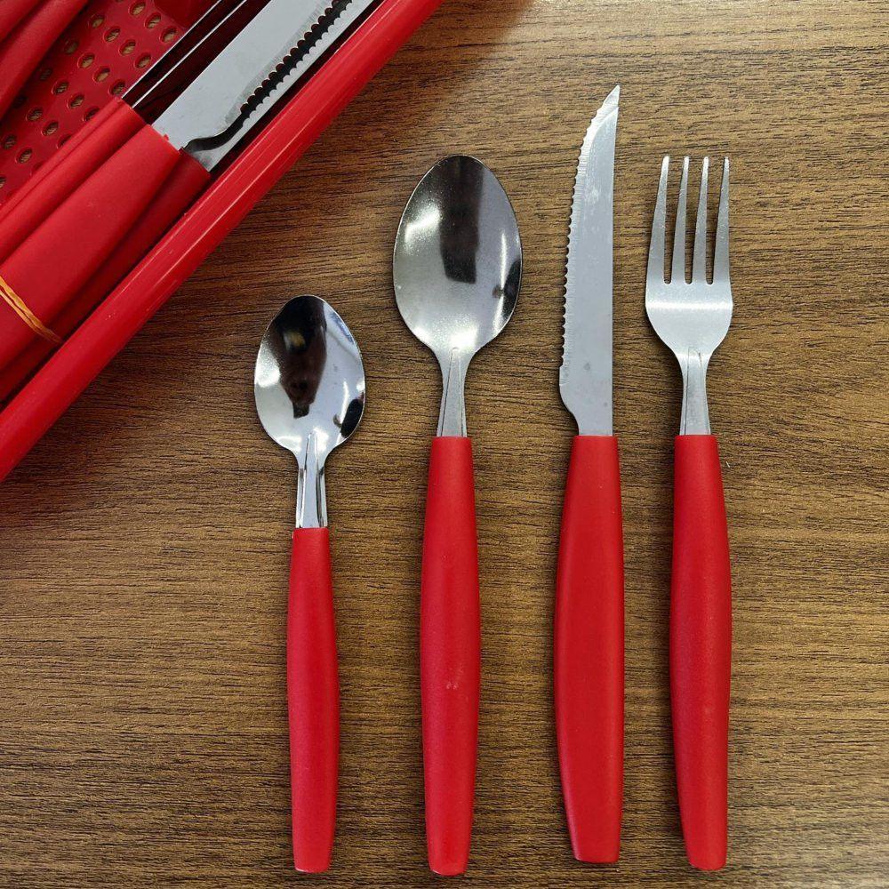 Kit 25 Peças Jogo De Faqueiro Inox Com Gaveteiro - Vermelha - 2