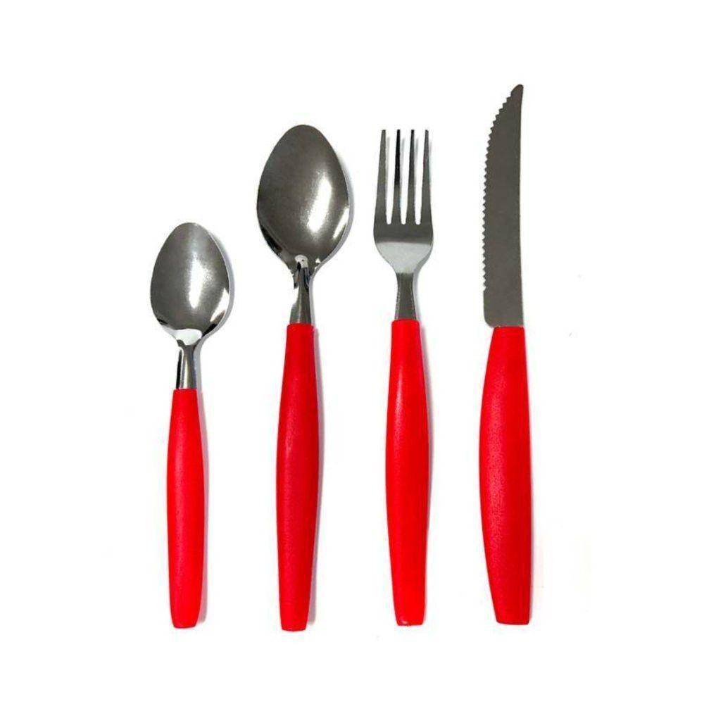 Kit 25 Peças Jogo De Faqueiro Inox Com Gaveteiro - Vermelha - 4