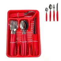 Kit 25 Peças Jogo De Faqueiro Inox Com Gaveteiro - Vermelha - 1