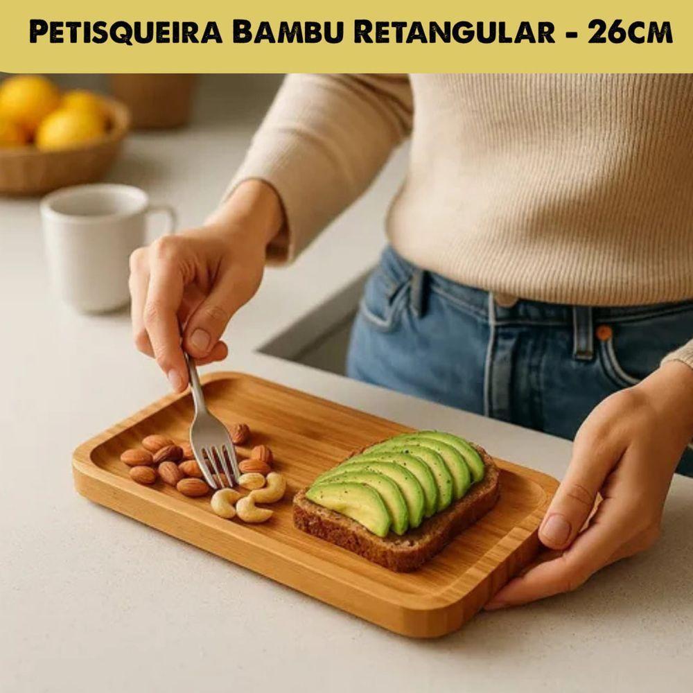 Petisqueira Bambu Retangular Bandeja Petiscos Aperitivos Frios 26cm - 2