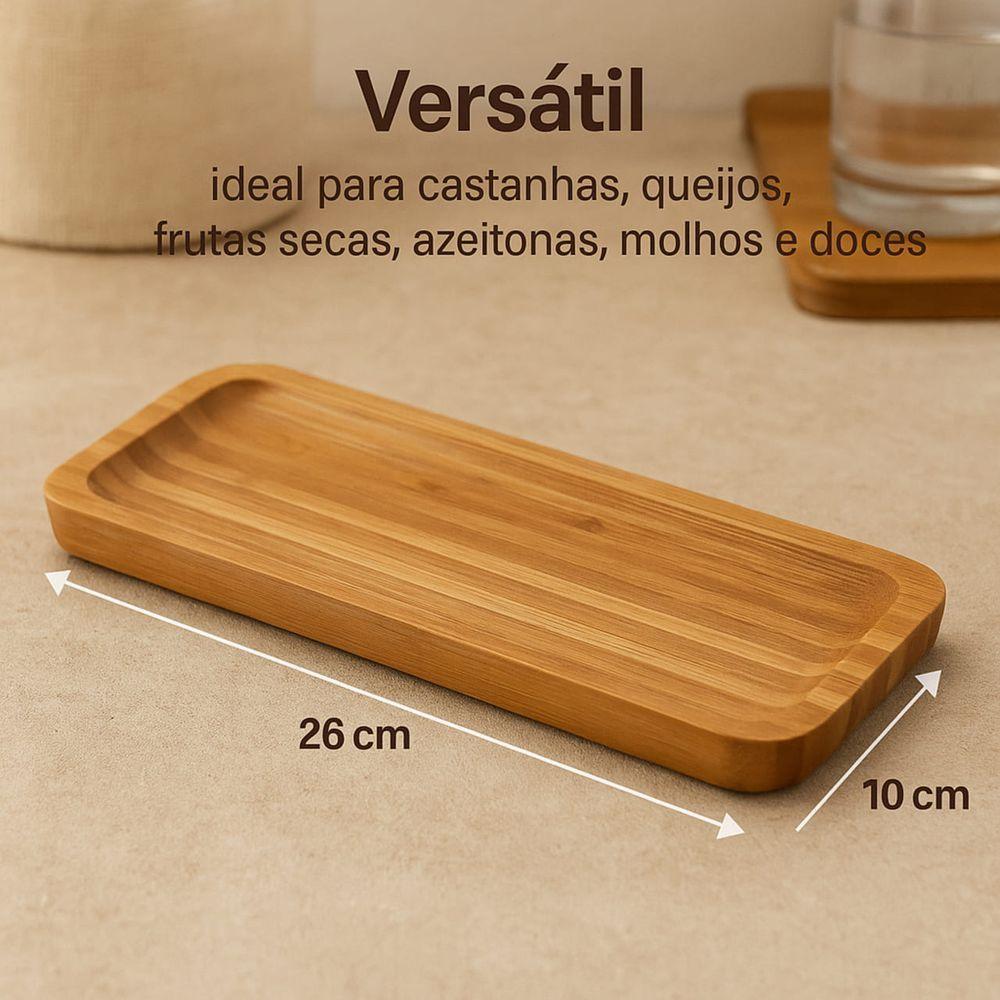Petisqueira Bambu Retangular Bandeja Petiscos Aperitivos Frios 26cm - 6