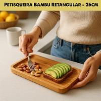 Petisqueira Bambu Retangular Bandeja Petiscos Aperitivos Frios 26cm - 2