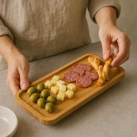 Petisqueira Bambu Retangular Bandeja Petiscos Aperitivos Frios 26cm