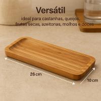 Petisqueira Bambu Retangular Bandeja Petiscos Aperitivos Frios 26cm - 6