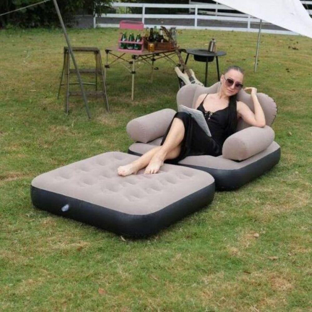 Poltrona E Sofá Cama Inflável Superfície Aveludada Com Bomba Suporta Até 100kg - 4