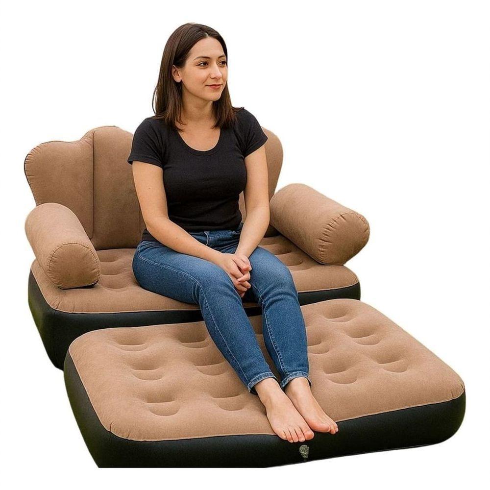 Poltrona E Sofá Cama Inflável Superfície Aveludada Com Bomba Suporta Até 100kg - 6