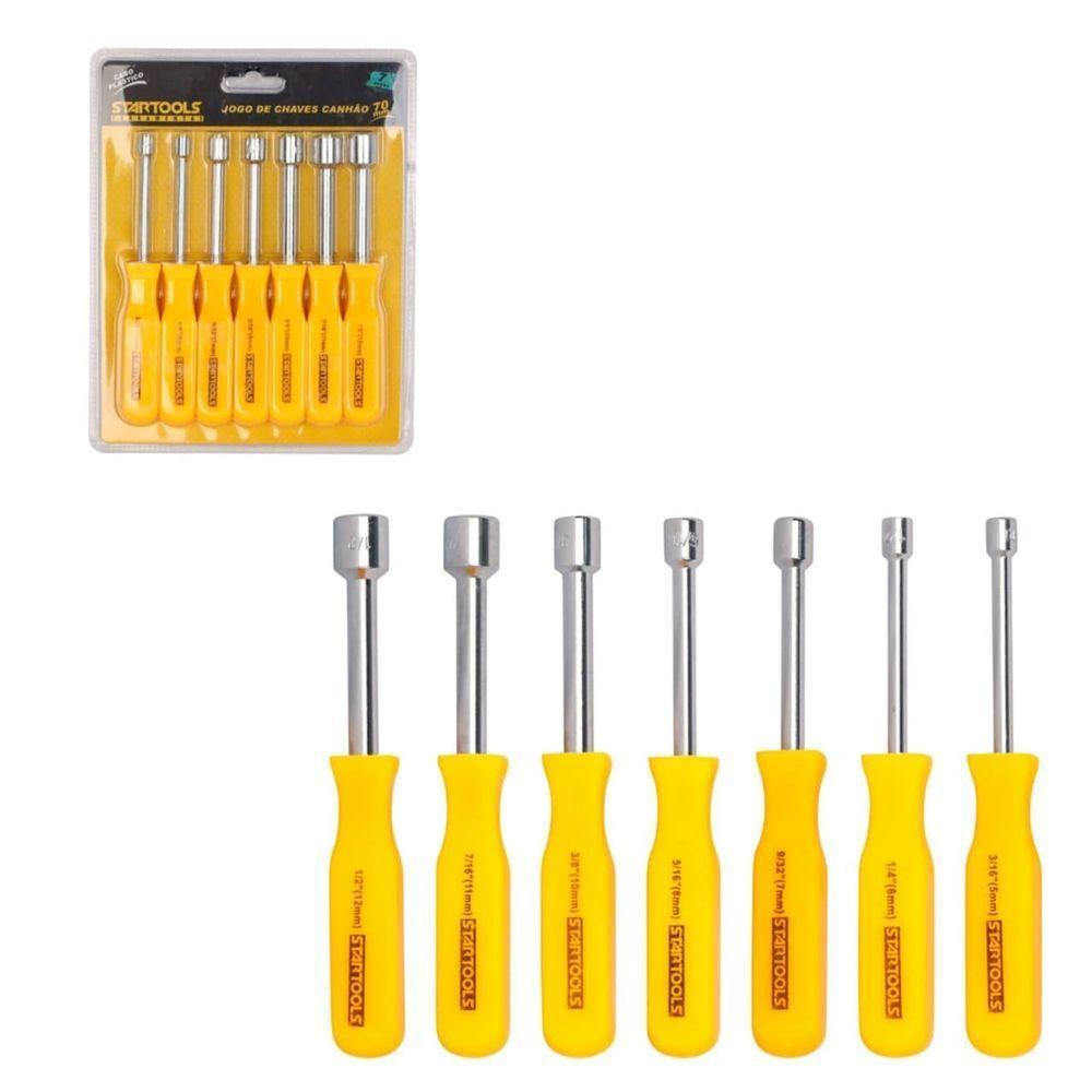 Kit Jogo De Chave Canhão 7 Unidades Profissional Aço Cromo 5 A 12 Cabo Resistente - 4