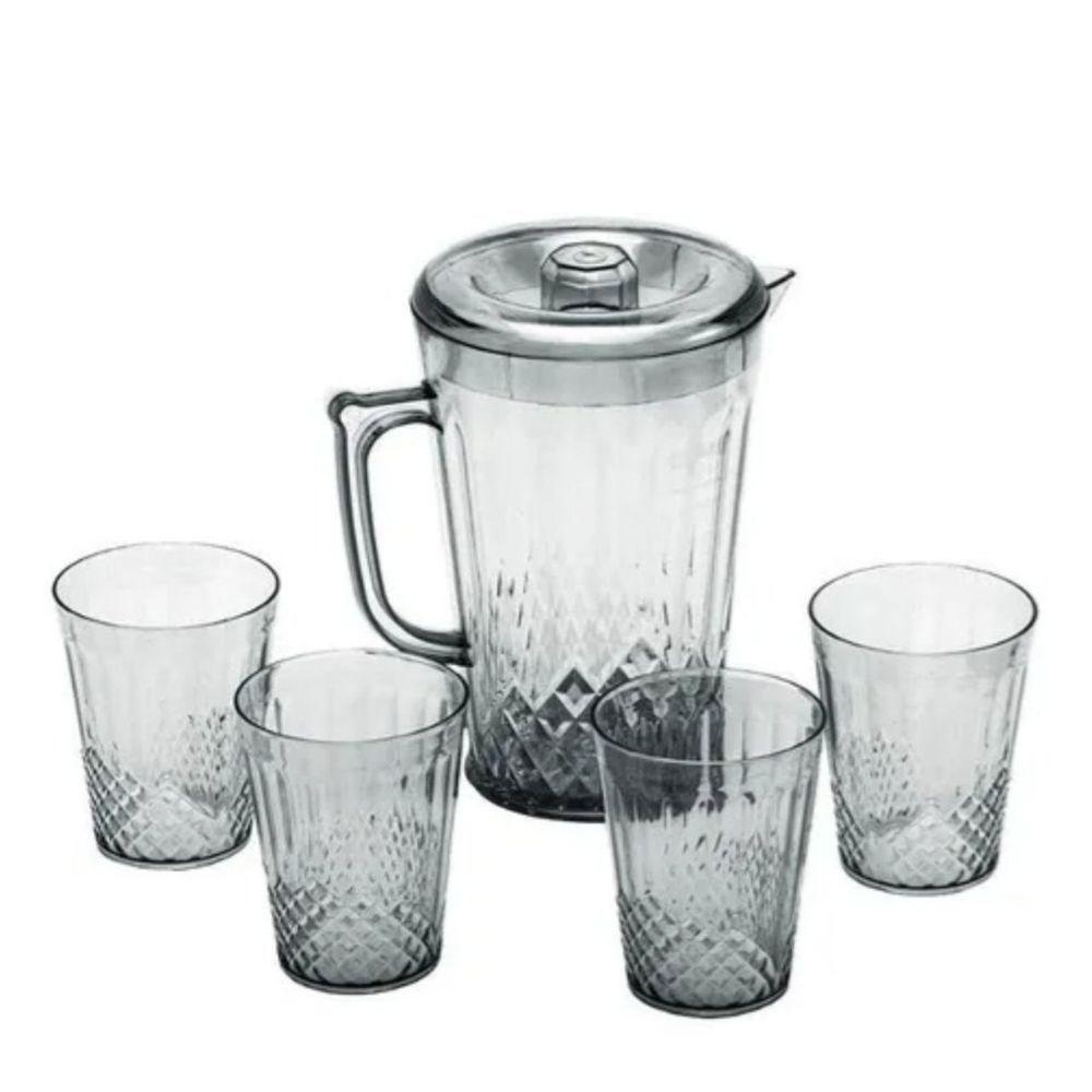 Kit Jarra Com 4 Copos Conjunto Acrílico água E Suco - 4