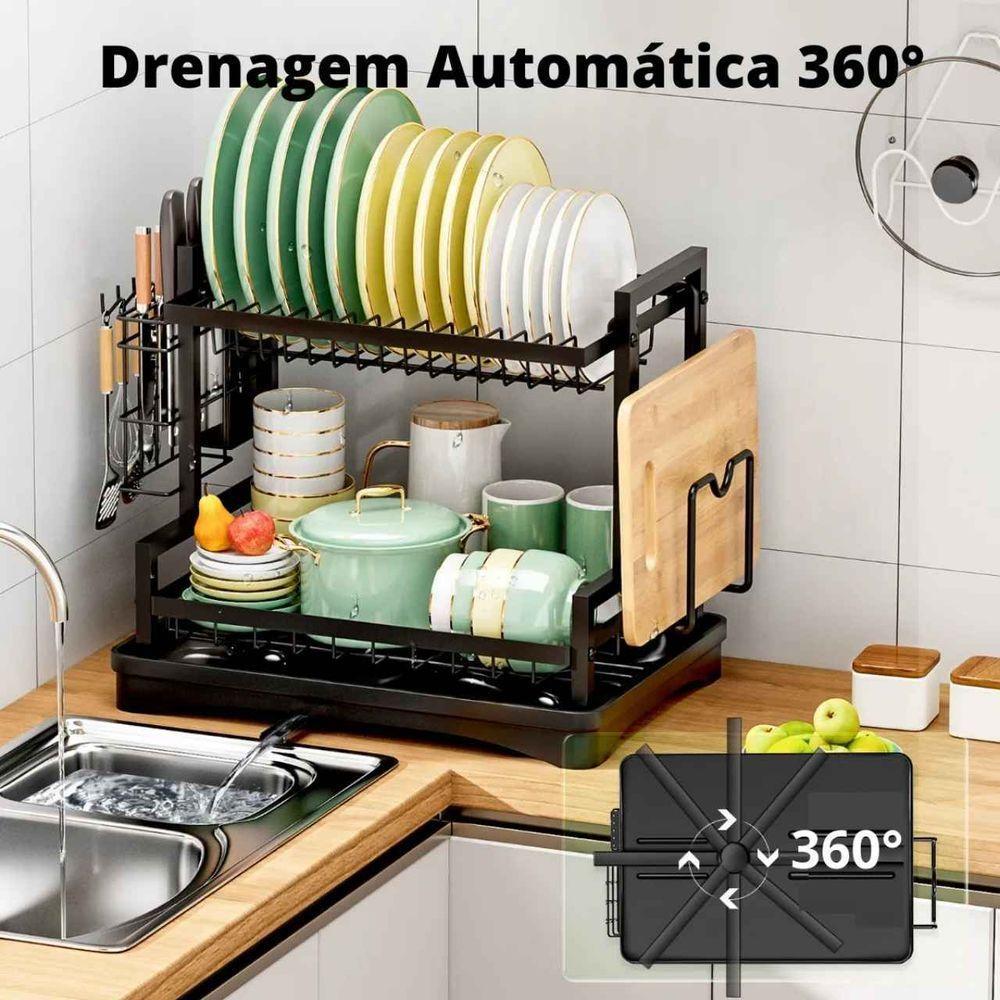 Escorredor De Louças 2 Andares Multifuncional De Bancada Preto Fosco - 2