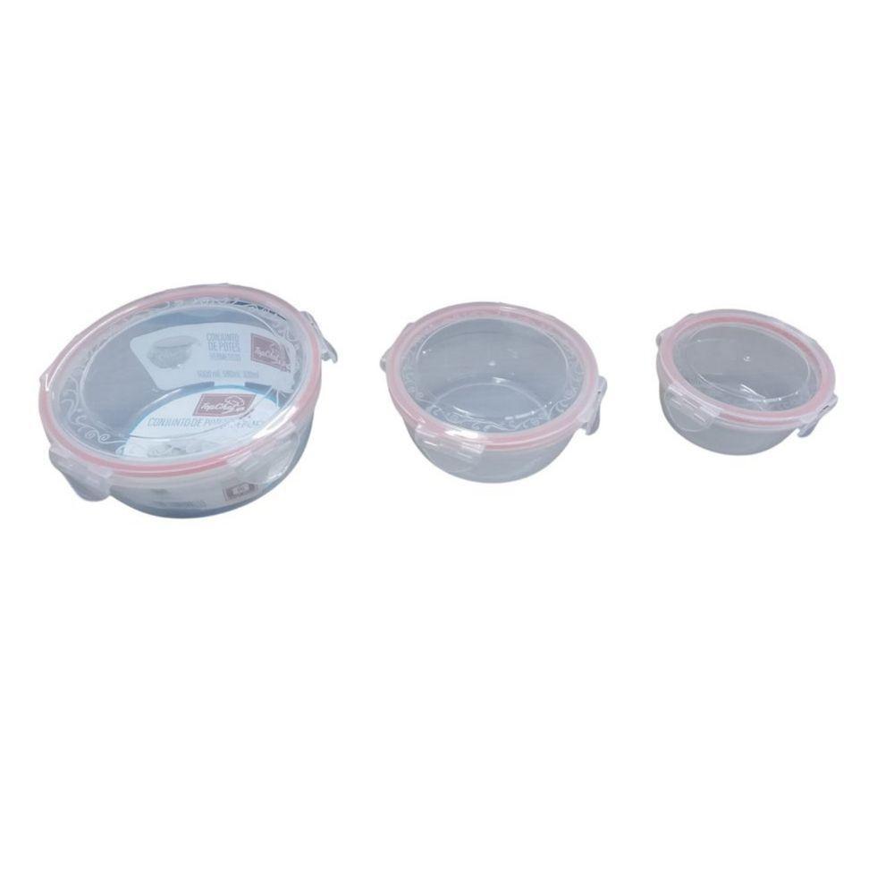 Kit 3 Potes Hermético Redondo Multiuso Conjunto Com Tampa - 3