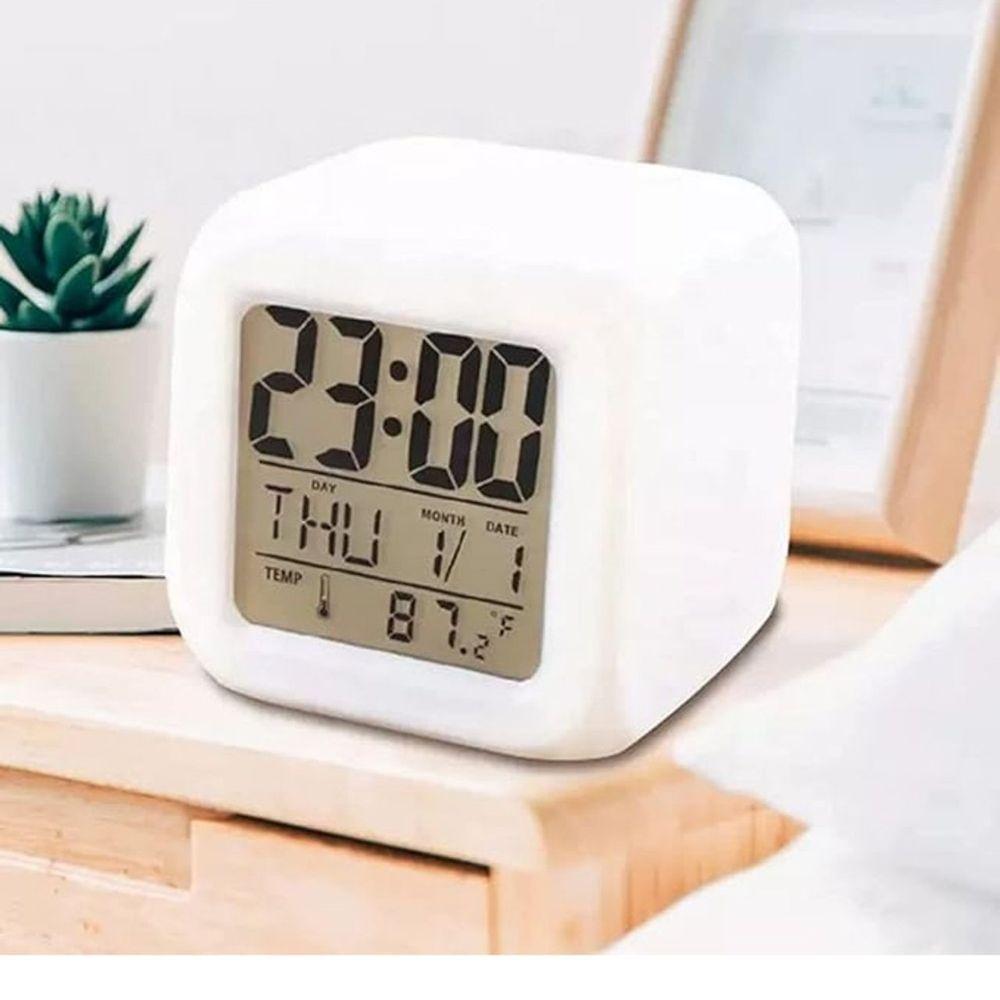 Mini Relógio Despertador Digital Branco - 3