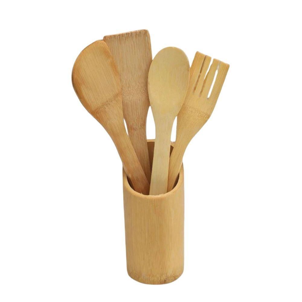 Kit 5 Peças Utensílio De Cozinha De Bambu - 1