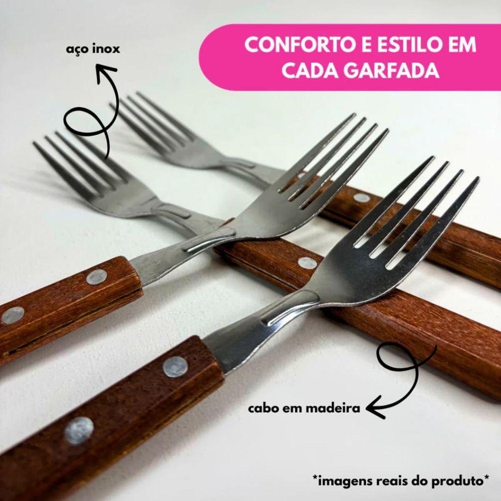 Kit 12 Garfos De Mesa Com Cabo De Madeira - 2