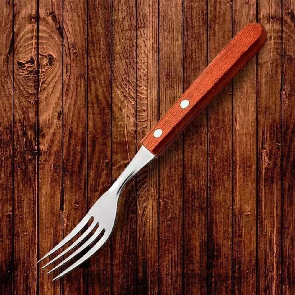 Kit 12 Garfos De Mesa Com Cabo De Madeira - 4