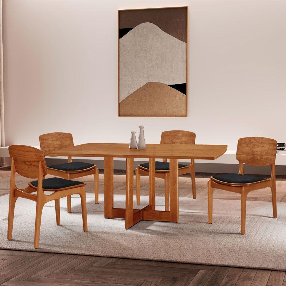 Mesa 120 Laminado Com 4 Cadeiras Malta Gold Moderna Mobília Linho Preto / Imbuia Nat. - 1