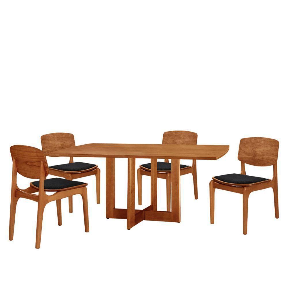 Mesa 120 Laminado Com 4 Cadeiras Malta Gold Moderna Mobília Linho Preto / Imbuia Nat. - 2