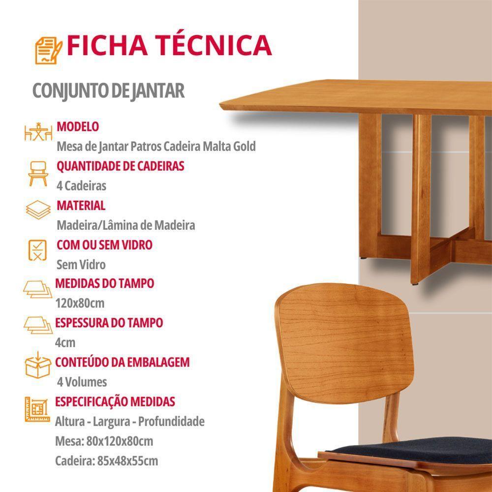 Mesa 120 Laminado Com 4 Cadeiras Malta Gold Moderna Mobília Linho Preto / Imbuia Nat. - 6