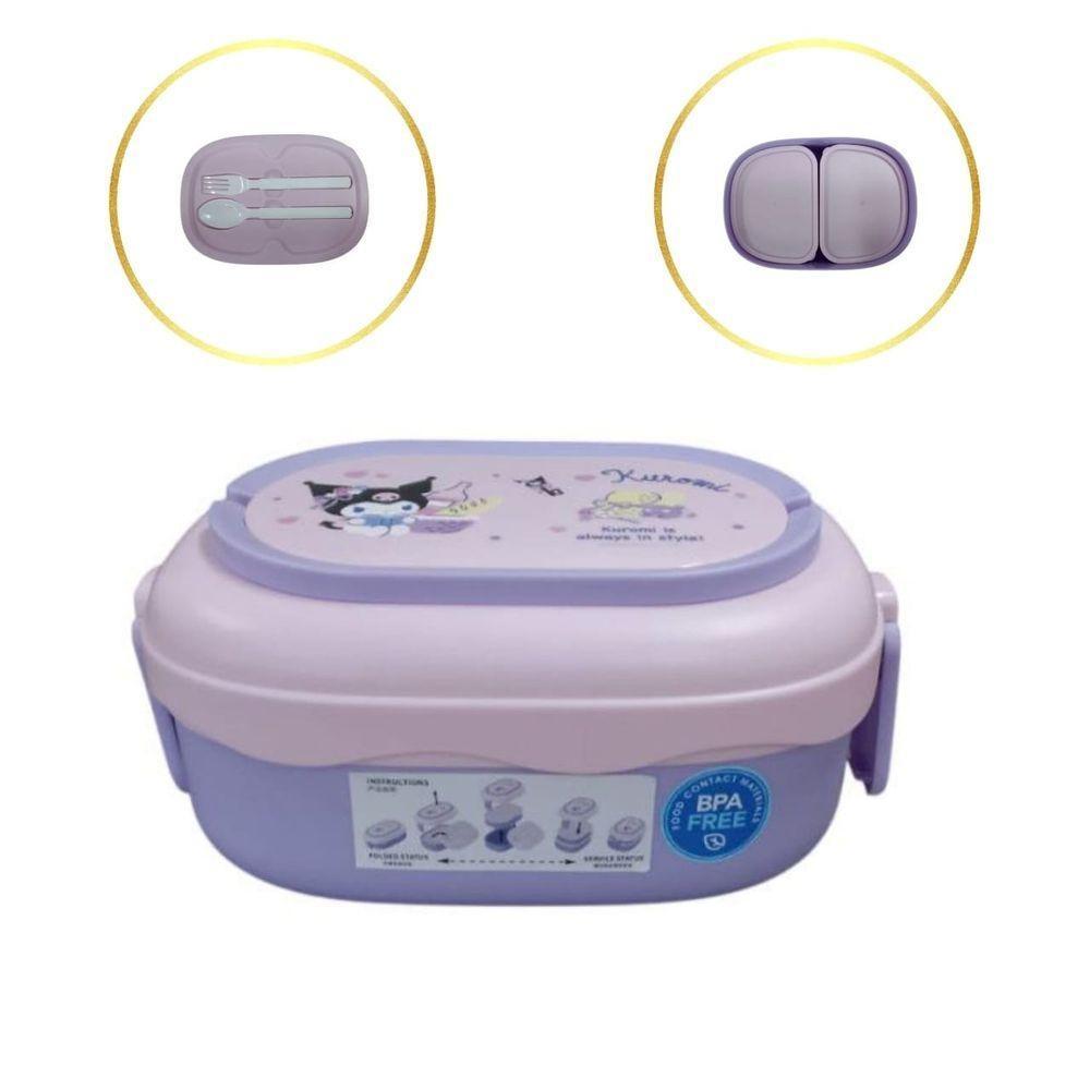 Kit Lancheira Infantil Kuromi Dupla Camada Com Alça E Talher 1600ml - 2