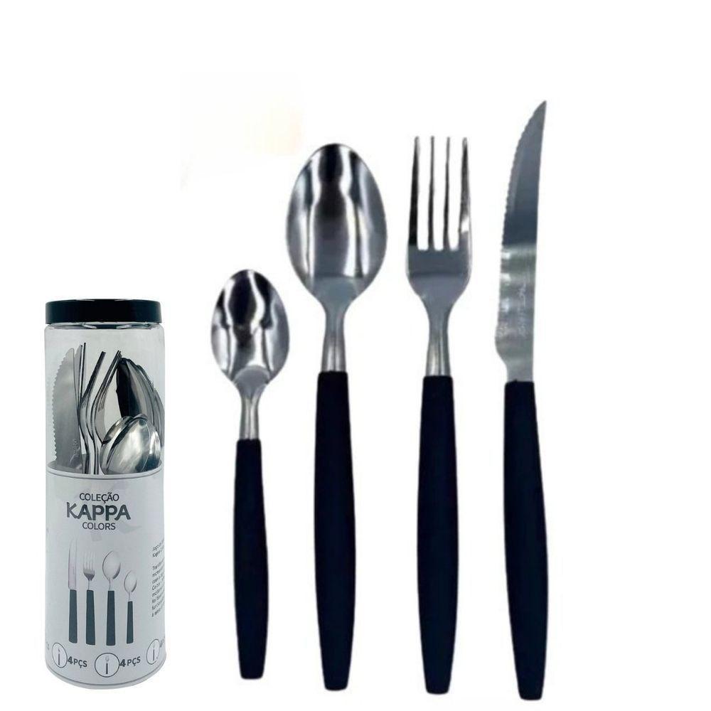 Kit 16 Peças Jogo De Talheres De Mesa Preto - 1