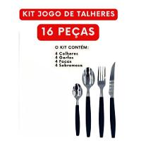 Kit 16 Peças Jogo De Talheres De Mesa Preto - 2
