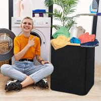 Cesto Organizador Multiuso Dobrável Com Tampa Resistente Roupa Suja Brinquedos - Preto - 3