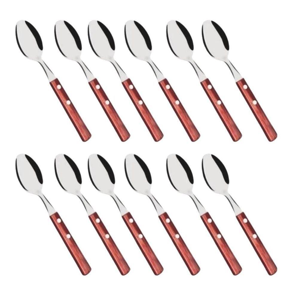 Kit 12 Colheres De Mesa Com Cabo De Madeira - 1