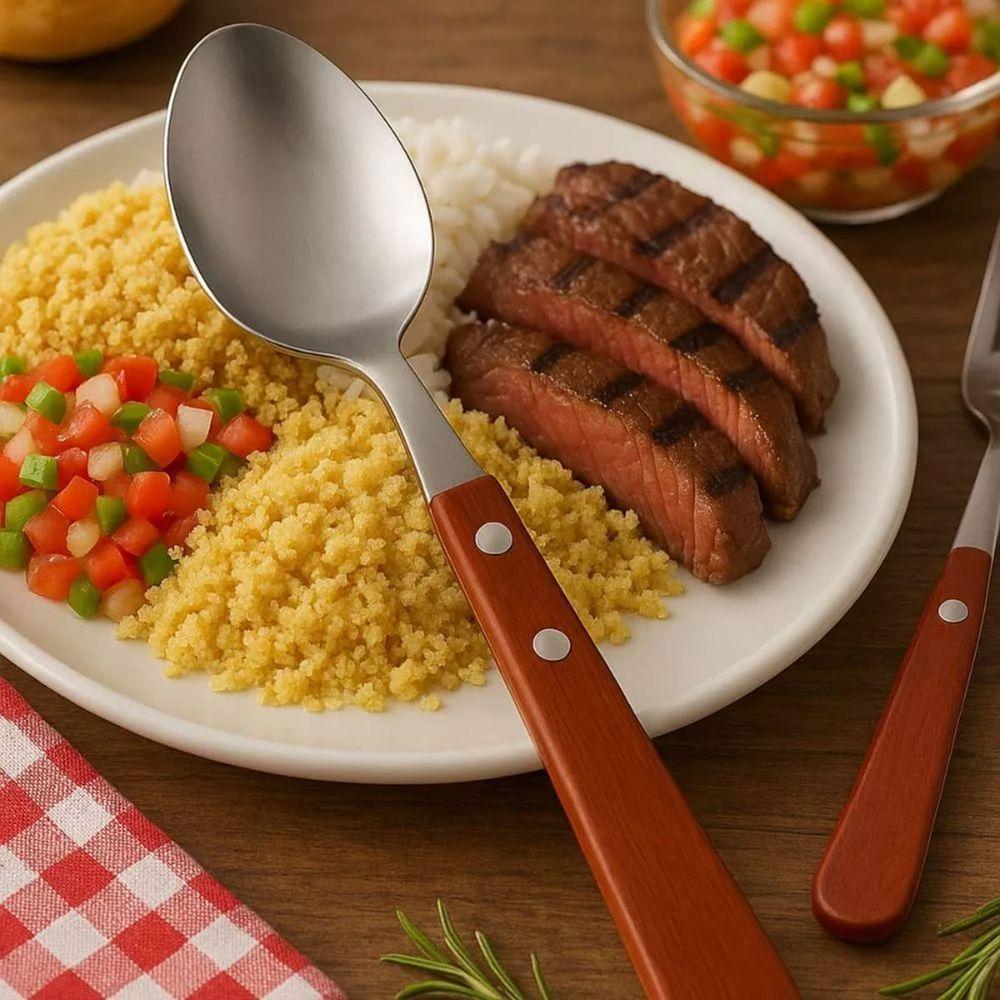 Kit 12 Colheres De Mesa Com Cabo De Madeira - 2