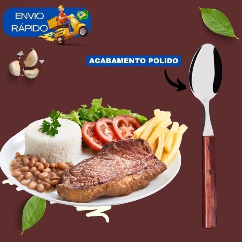 Kit 12 Colheres De Mesa Com Cabo De Madeira - 4