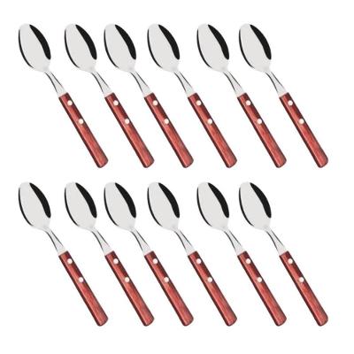 Kit 12 Colheres De Mesa Com Cabo De Madeira