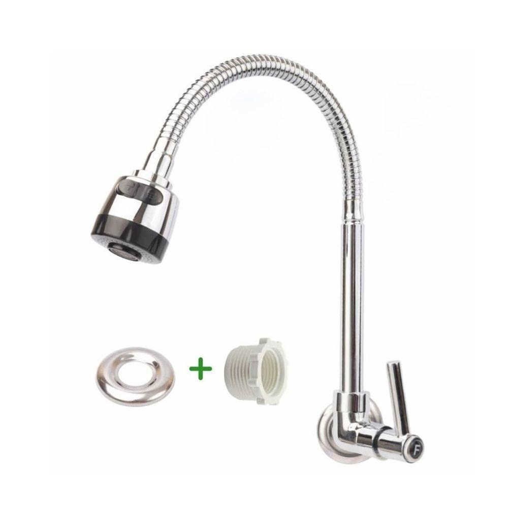 Torneira Gourmet Flexível De Parede Com Ducha Cromado Inox Rotação De 360° Cozinha Lavanderia - 1