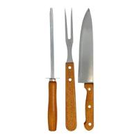 Kit 3 Peças Para Churrasco Com Cabo De Madeira Aço Inox - 1