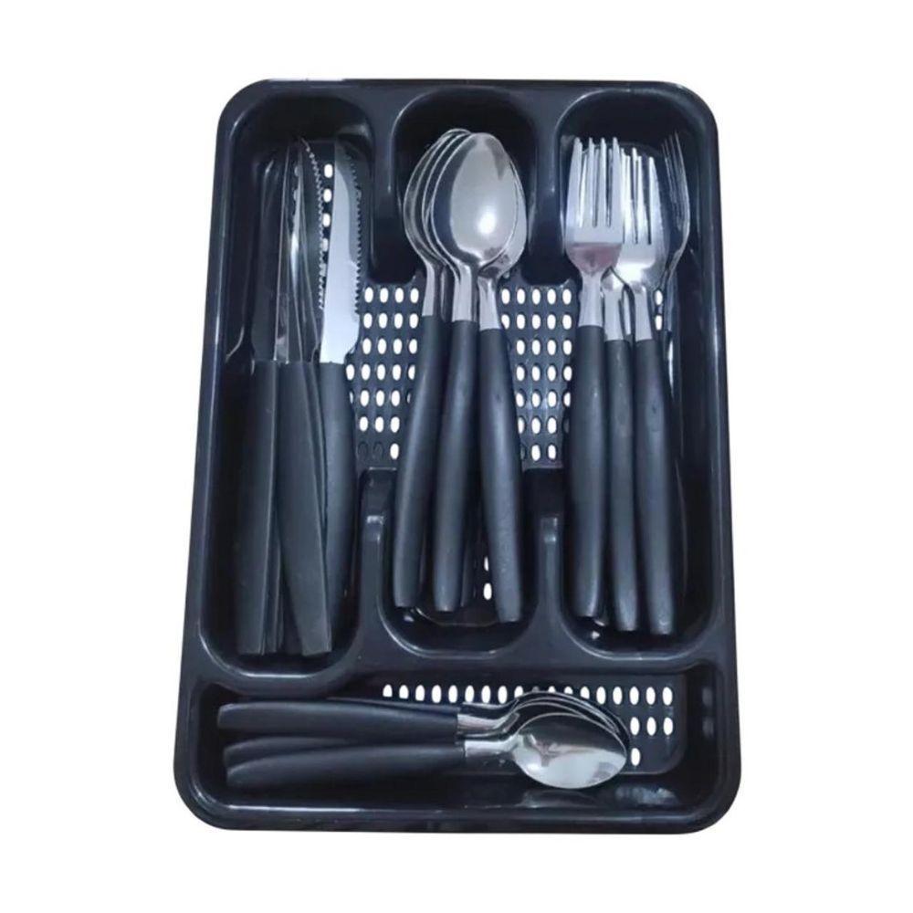 Kit Jogo De Faqueiro 25 Peças Com Porta Talheres Preto - 2