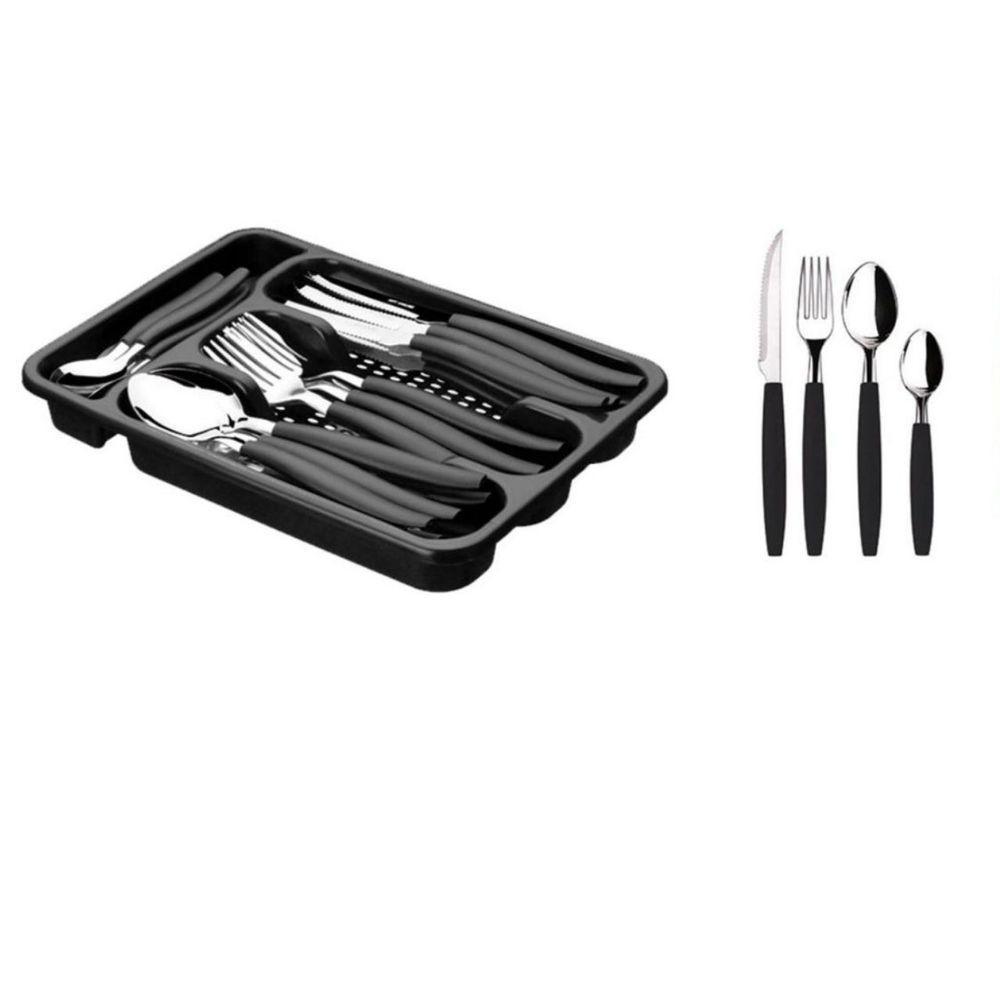 Kit Jogo De Faqueiro 25 Peças Com Porta Talheres Preto - 3