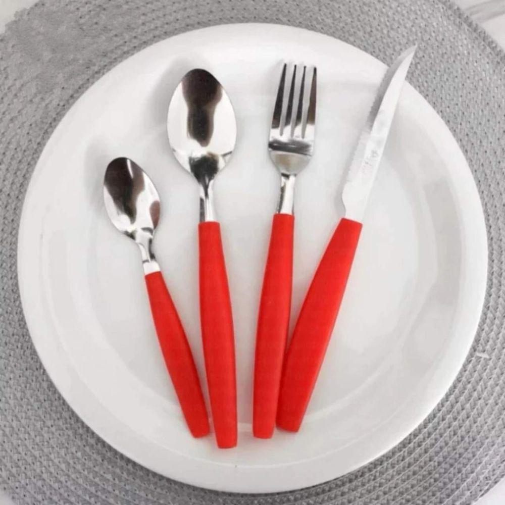 Kit 16 Peças Jogo De Talheres De Mesa Vermelho - 3