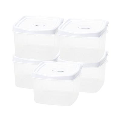 Kit Potes Quadrados Marmita Mantimentos Freezer Microondas Branco - 5 Unidades - 1,4l