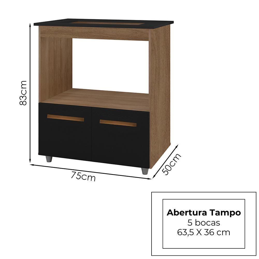 Balcao Com Tampo Cooktop 5 Bocas 75cm 9445 Savana Preto Mobbs - 3