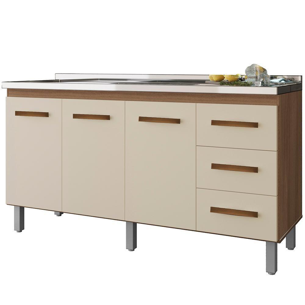 Balcao Para Pia 3 Portas 3 Gavetas 150 Cm Diana Savana Off White Mobbs Savana - 1