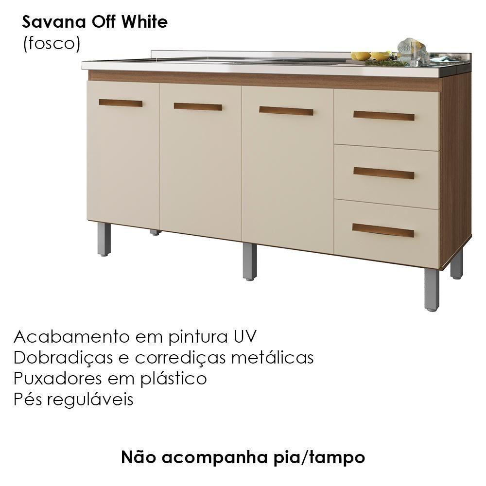 Balcao Para Pia 3 Portas 3 Gavetas 150 Cm Diana Savana Off White Mobbs Savana - 4