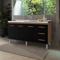 Balcao Para Pia 3 Portas 3 Gavetas 160 Cm Emily Savana Preto Mobbs - 6