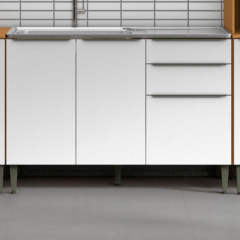 Balcao Para Pia 3 Portas 2 Gavetas 120 Cm Mdf 2006807 Cinamomo Branco Armoveis - 2