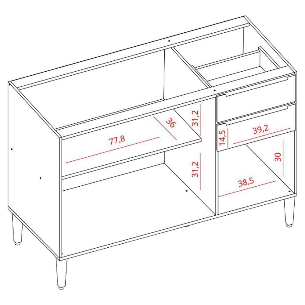 Balcao Para Pia 3 Portas 2 Gavetas 120 Cm Mdf 2006807 Cinamomo Branco Armoveis - 4