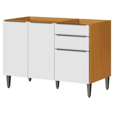 Balcao Para Pia 3 Portas 2 Gavetas 120 Cm Mdf 2006807 Cinamomo Branco Armoveis