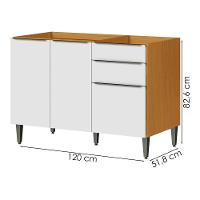 Balcao Para Pia 3 Portas 2 Gavetas 120 Cm Mdf 2006807 Cinamomo Branco Armoveis - 3