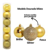 Kit 18 Bolas De Natal 8cm Mista Gliter, Fosco E Brilho Dourado - Master Christmas - 2