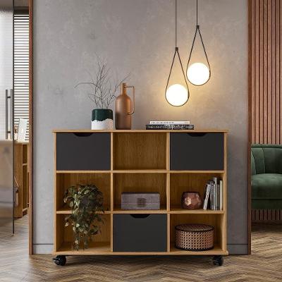 Rack Organizador 03 Gavetas Pretas E 6 Nichos Freijó - Qmovi