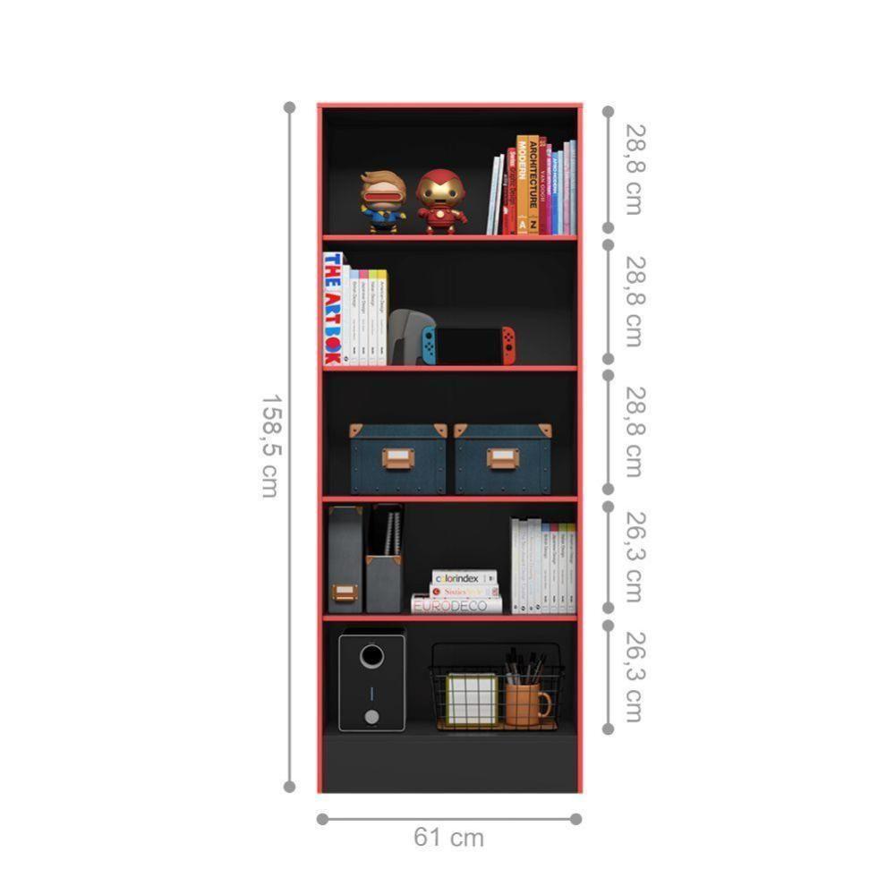 Armário Gamer Hype 3 Nichos 2 Preto Preto Fosco Vermelho - 3