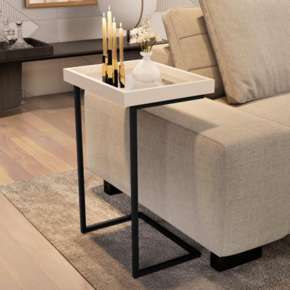 Mesa De Apoio Lateral Sala De Estar 4876 Perola Pé De Ferro Preto - 1