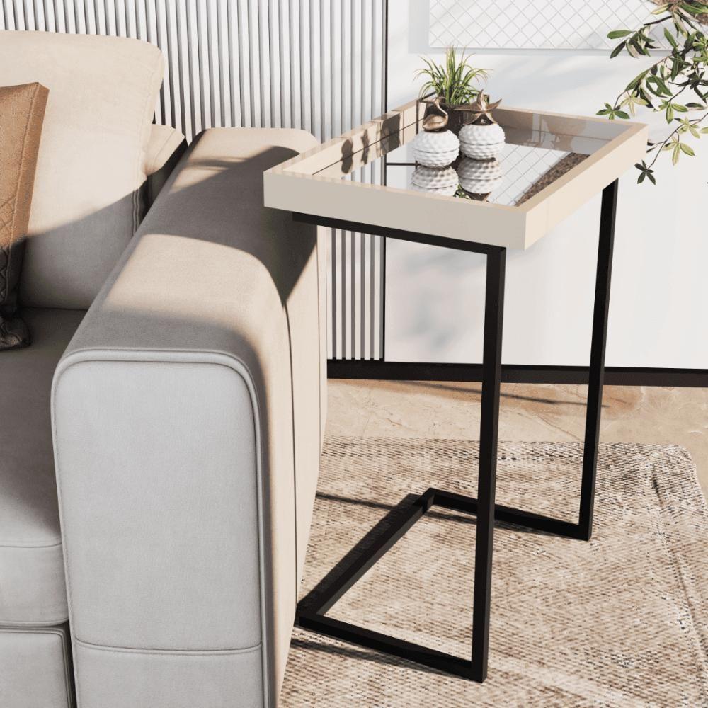 Mesa De Apoio Lateral Sala De Estar 4876 Perola Pé De Ferro Preto - 2